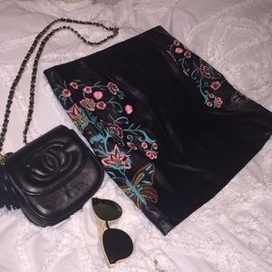 NWT Embroidered Vegan Leather Mini Skirt
